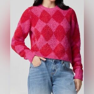 Florence by Miles Crop Argyle Chenille Sweater | Color: Scarlet/Pink | size L